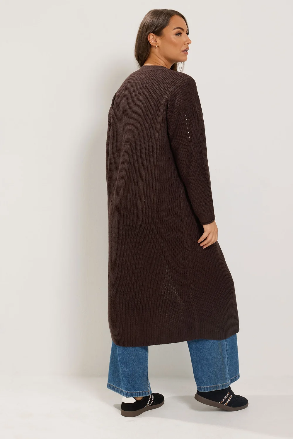 Yours Curve Chocolate Brown Maxi Knitted Cardigan - 14-16 Image 3