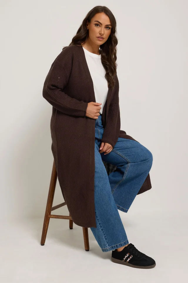 Yours Curve Chocolate Brown Maxi Knitted Cardigan