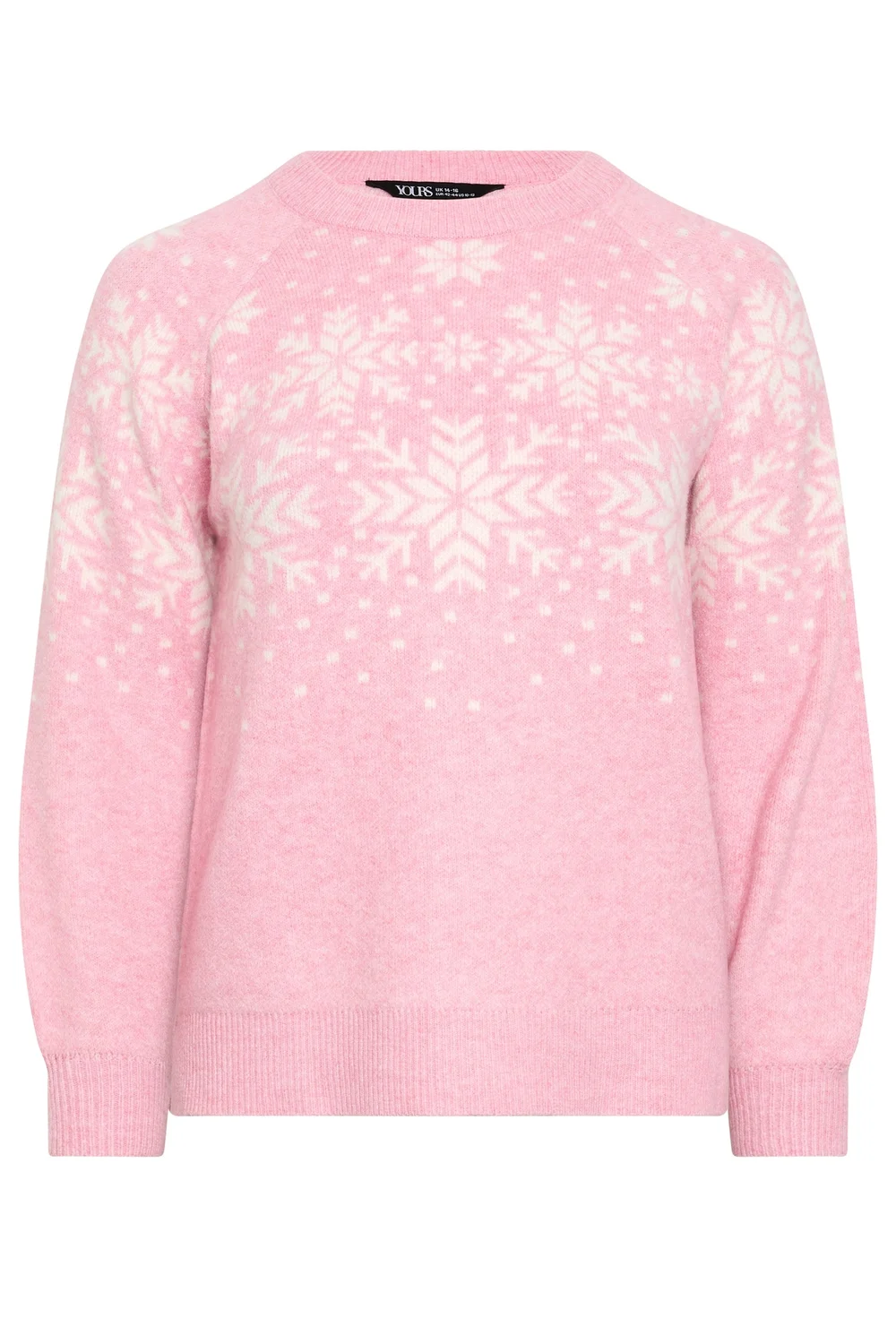 Yours Curve Pink Snowflake Fairisle Knitted Jumper - 14-16 Image 5