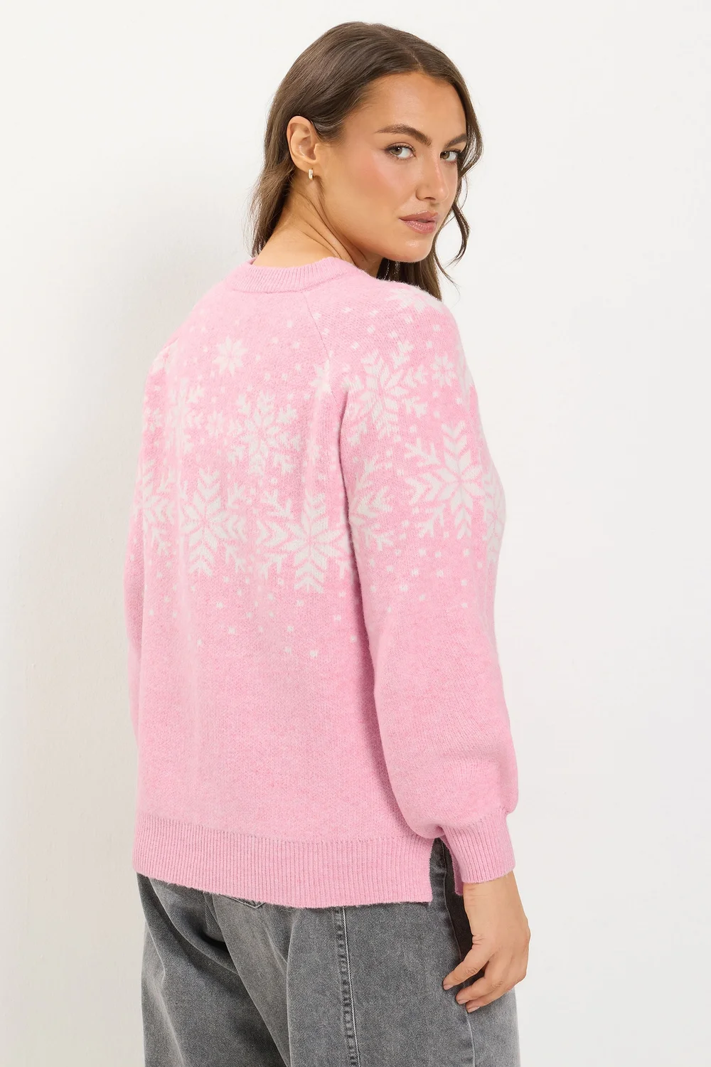 Yours Curve Pink Snowflake Fairisle Knitted Jumper - 14-16 Image 3