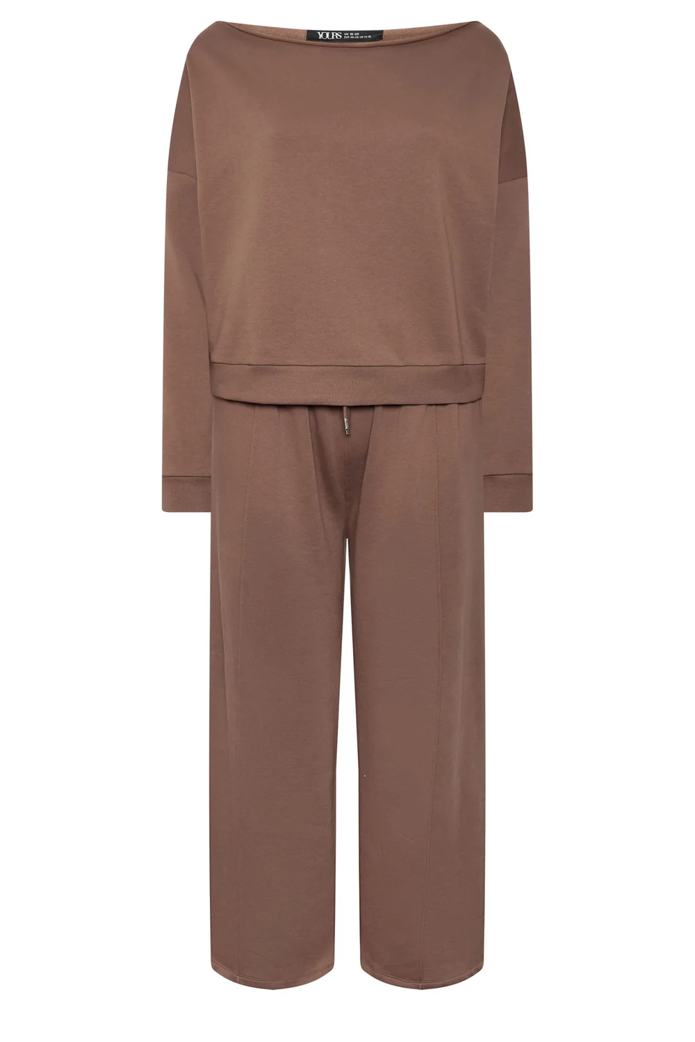 Yours Curve Brown Off Shoulder Sweatshirt & Jogger Wide Leg Set - 14-16/L28 Image 2