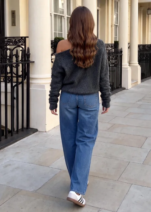 AX Paris Grey Brushed Knit Off The Shoulder Jumper - M/L Image 4