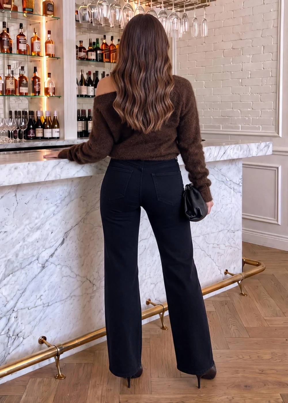 AX Paris Chocolate Animal Print Brushed Knit Off The Shoulder Jumper - S/M Image 4