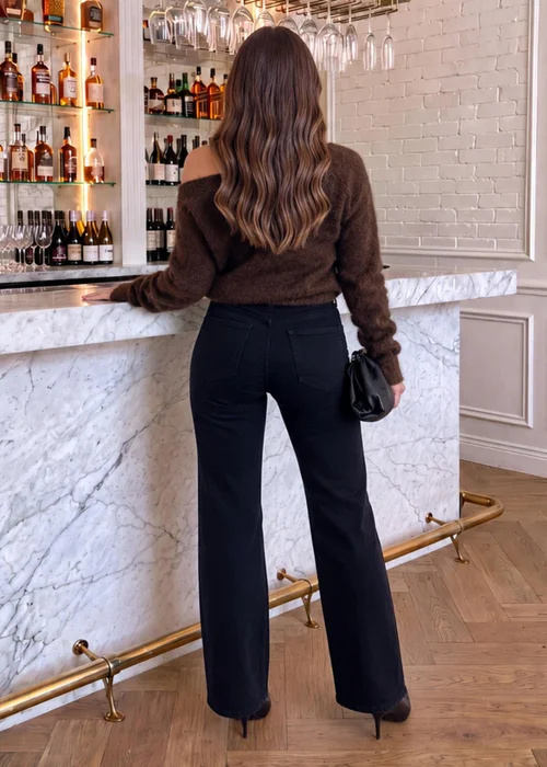 AX Paris Chocolate Animal Print Brushed Knit Off The Shoulder Jumper - S/M Image 4