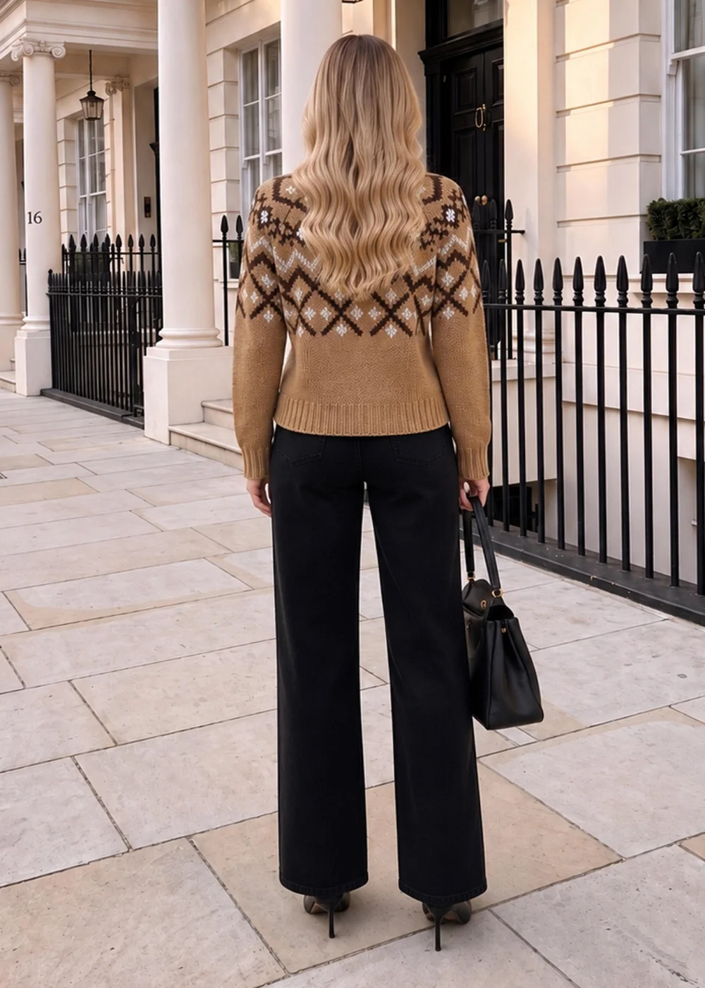 AX Paris Camel Fair Isle Mock Neck Knitted Jumper - M/L Image 4