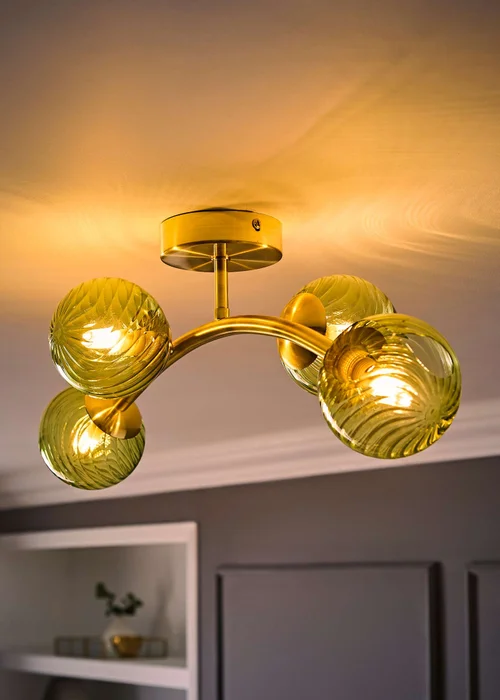 ValueLights Sydney Brushed Gold 4 Arm Twill Glass Ceiling Light - One Size Image 2