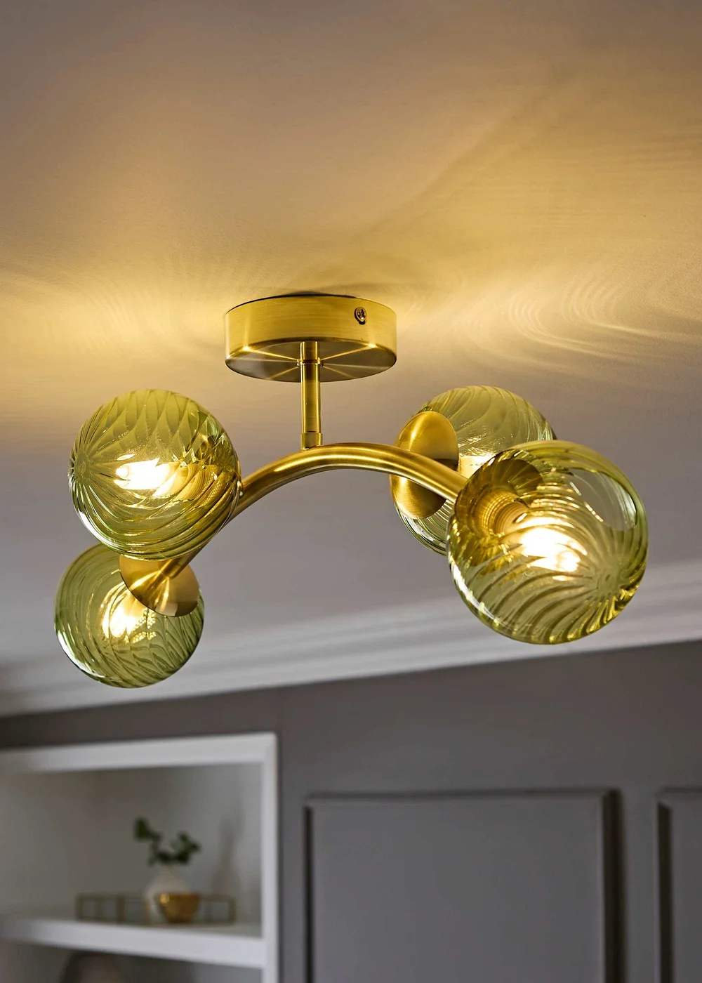 ValueLights Sydney Brushed Gold 4 Arm Twill Glass Ceiling Light - One Size Image 1