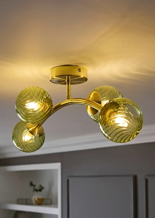 ValueLights Sydney Brushed Gold 4 Arm Twill Glass Ceiling Light - One Size Image 1