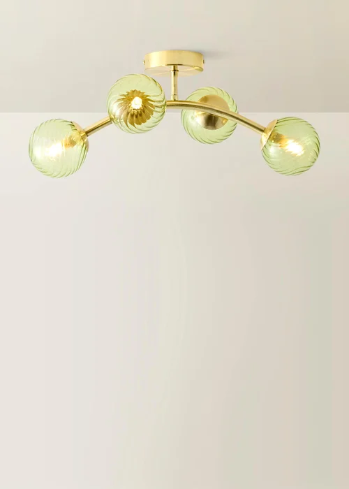 ValueLights Sydney Brushed Gold 4 Arm Twill Glass Ceiling Light - One Size Image 5