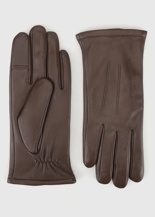Totes Isotoner Brown 3 Point Leather Gloves with Smartouch and Water Repellent Finish - M Image 3