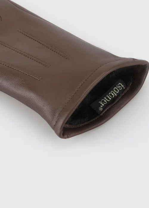 Totes Isotoner Brown 3 Point Leather Gloves with Smartouch and Water Repellent Finish - M Image 6