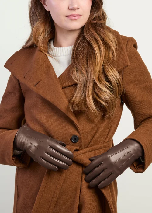 Totes Isotoner Brown 3 Point Leather Gloves with Smartouch and Water Repellent Finish - M Image 2
