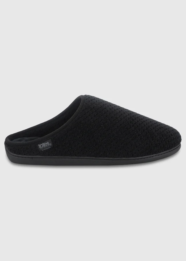 Totes Isotoner Black Swept Back Popcorn Mule Slippers