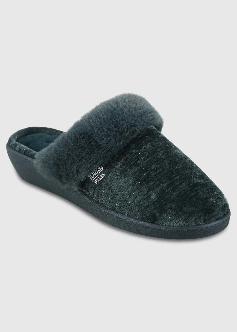 Totes Isotoner Green Sparkle Heeled Mule Slippers - 4 Image 3