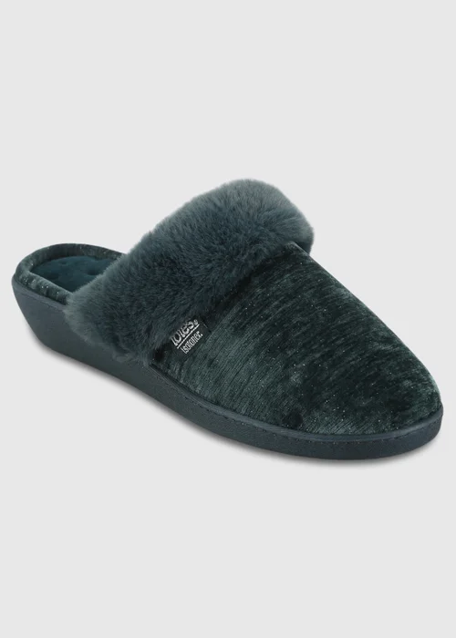 Totes Isotoner Green Sparkle Heeled Mule Slippers - 4 Image 3