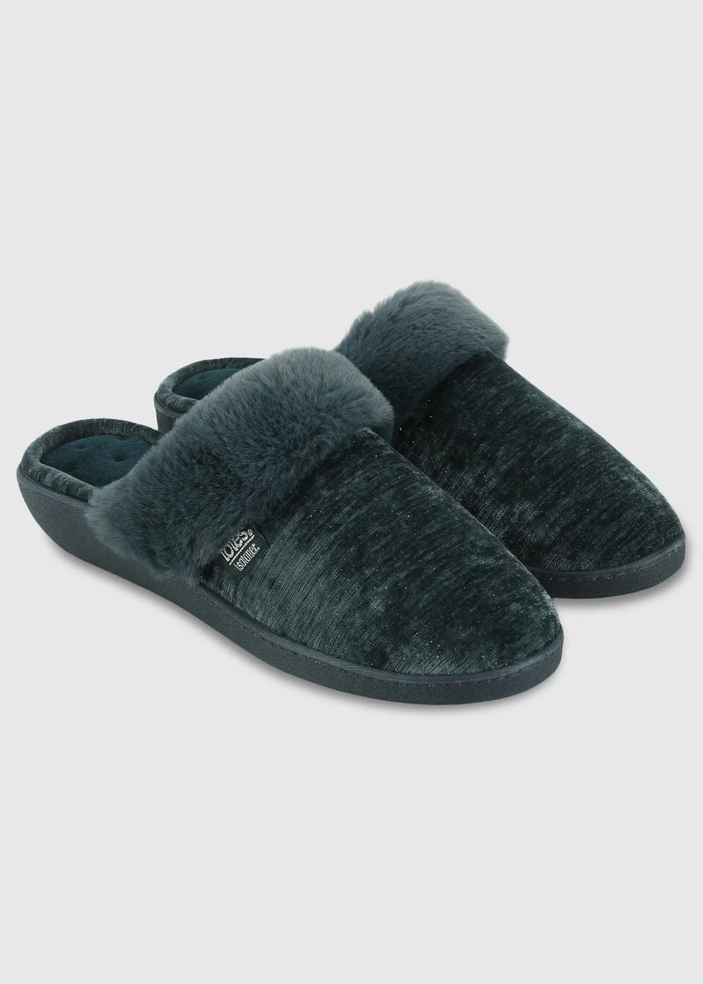 Totes Isotoner Green Sparkle Heeled Mule Slippers - 4 Image 4