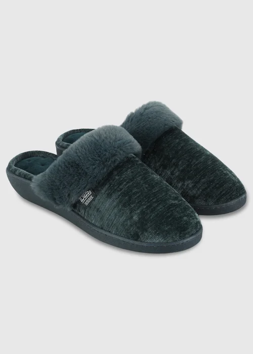 Totes Isotoner Green Sparkle Heeled Mule Slippers - 4 Image 4
