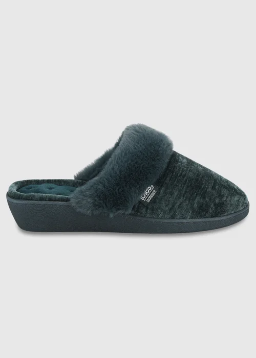 Totes Isotoner Green Sparkle Heeled Mule Slippers - 4 Image 1