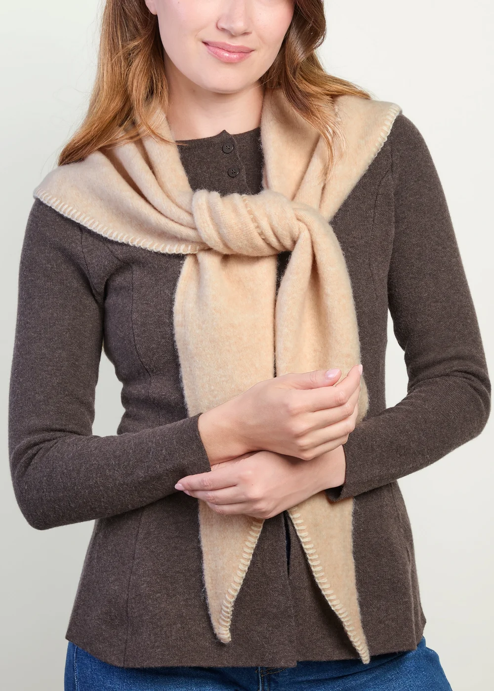 Totes Isotoner Beige Wool Blend Triangle Scarf - One Size Image 2