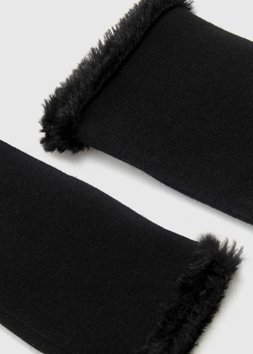 Totes Isotoner Black Thermal Gloves with Faux Fur Trim and Smartouch - One Size Image 5