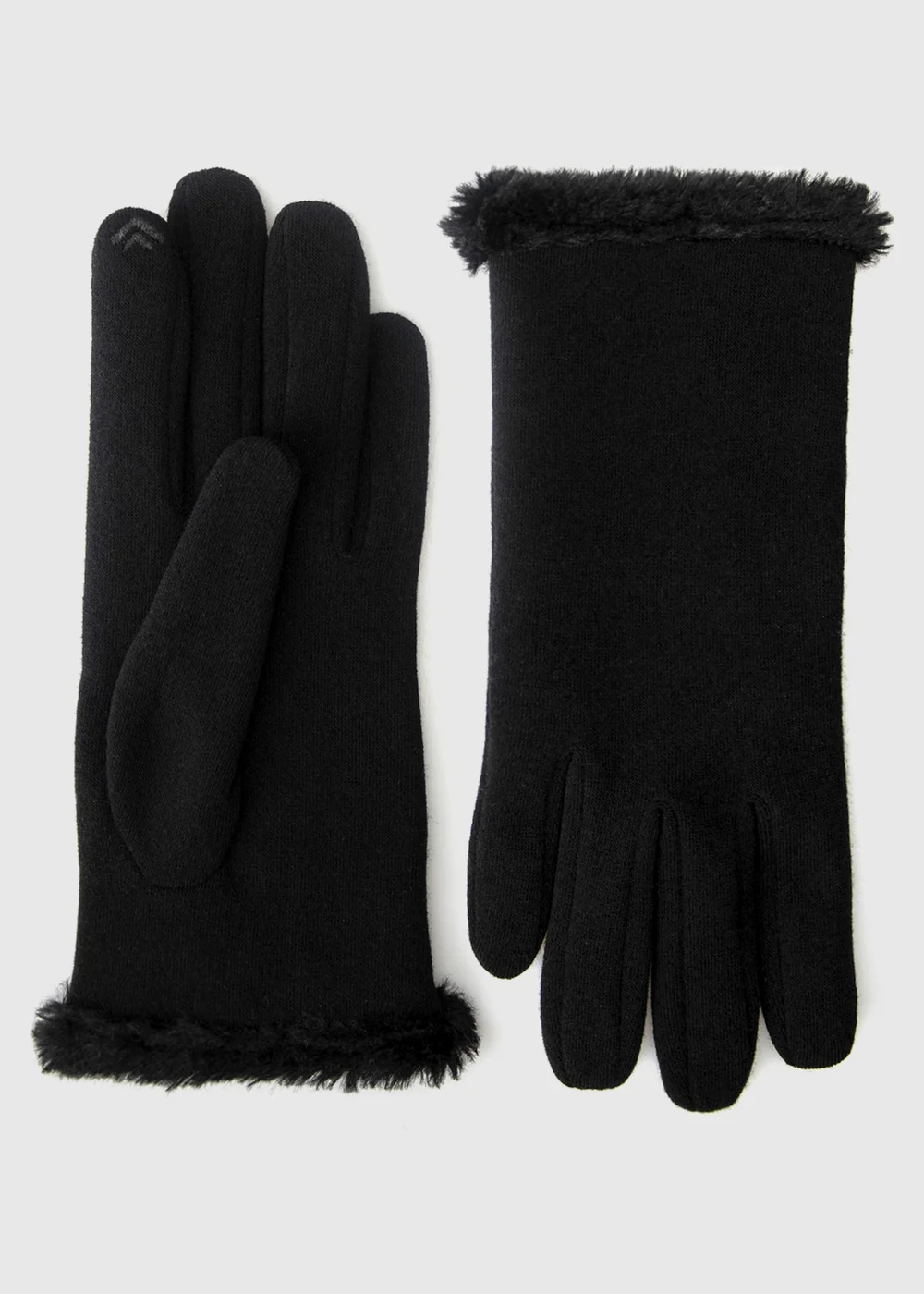 Totes Isotoner Black Thermal Gloves with Faux Fur Trim and Smartouch - One Size Image 3
