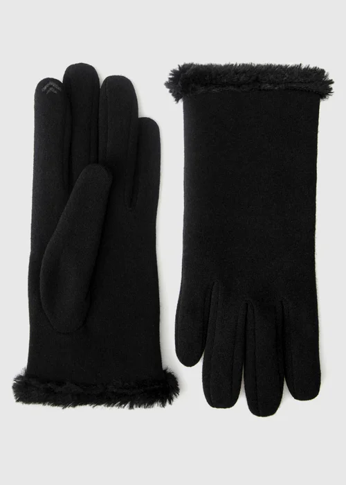 Totes Isotoner Black Thermal Gloves with Faux Fur Trim and Smartouch - One Size Image 3