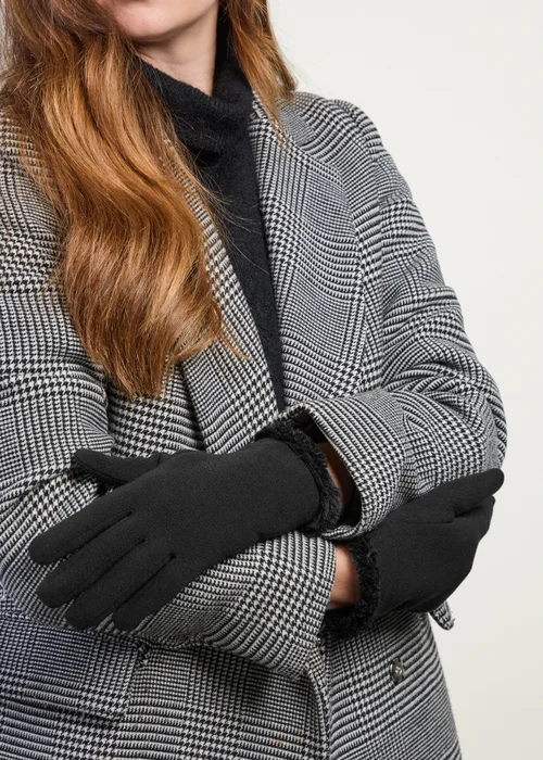 Totes Isotoner Black Thermal Gloves with Faux Fur Trim and Smartouch - One Size Image 2