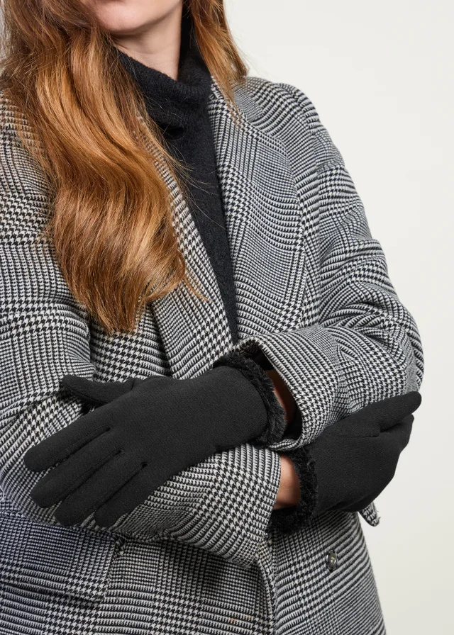 Totes Isotoner Black Thermal Gloves with Faux Fur Trim and Smartouch