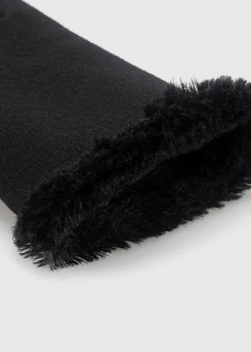 Totes Isotoner Black Thermal Gloves with Faux Fur Trim and Smartouch - One Size Image 6