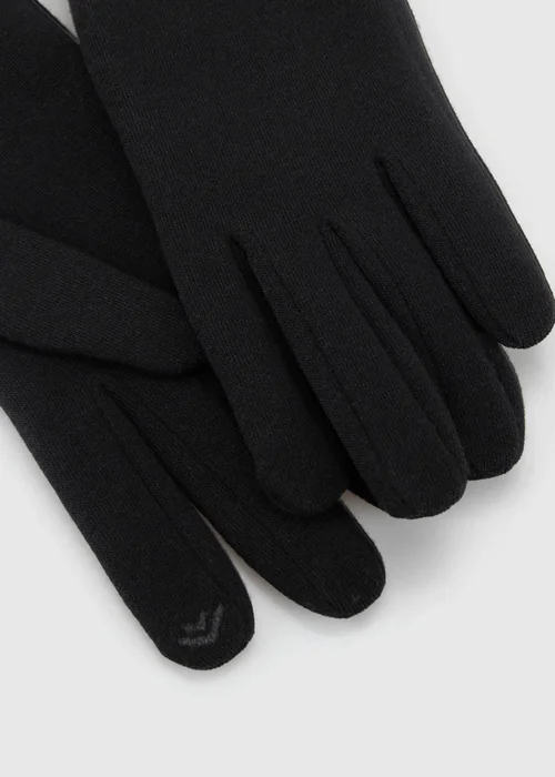 Totes Isotoner Black Thermal Gloves with Faux Fur Trim and Smartouch - One Size Image 4