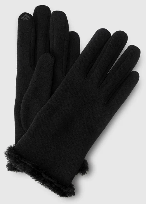 Totes Isotoner Black Thermal Gloves with Faux Fur Trim and Smartouch - One Size Image 1