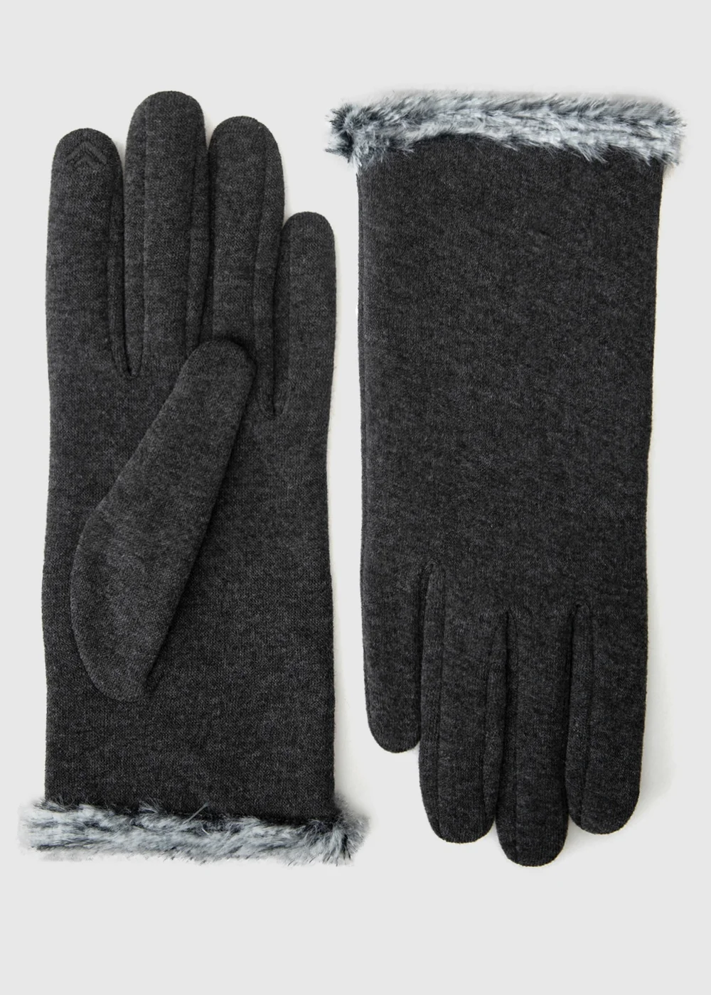 Totes Isotoner Grey Thermal Gloves with Faux Fur Trim and Smartouch - One Size Image 3