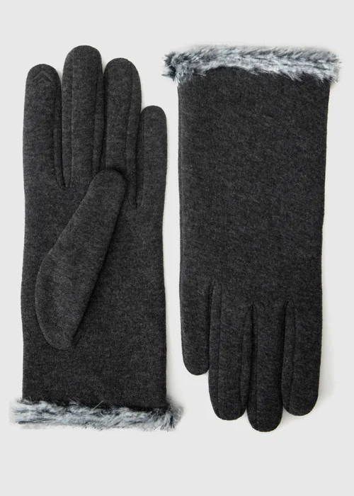 Totes Isotoner Grey Thermal Gloves with Faux Fur Trim and Smartouch - One Size Image 3