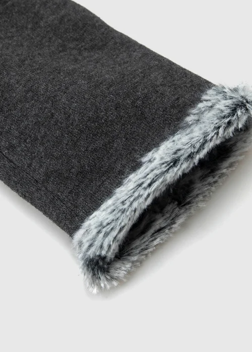 Totes Isotoner Grey Thermal Gloves with Faux Fur Trim and Smartouch - One Size Image 6