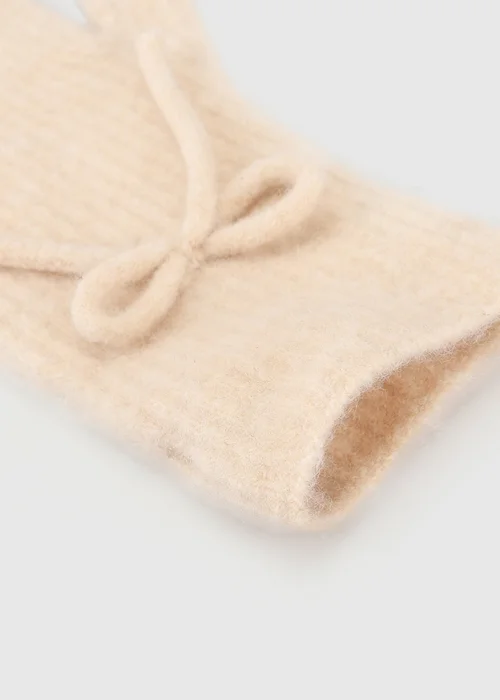 Totes Isotoner Beige Wool Blend Knitted Gloves with Bow - One Size Image 6