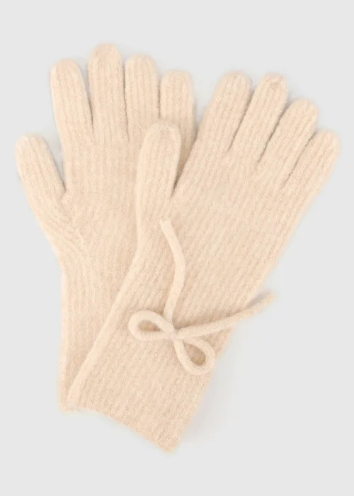 Totes Isotoner Beige Wool Blend Knitted Gloves with Bow - One Size Image 1