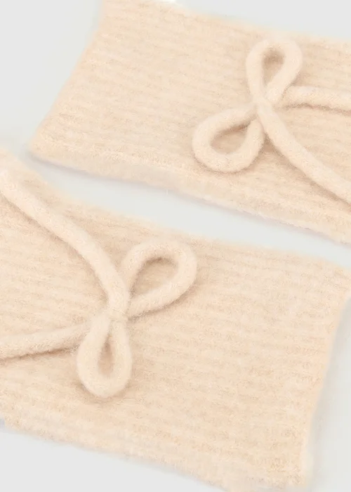 Totes Isotoner Beige Wool Blend Knitted Gloves with Bow - One Size Image 5