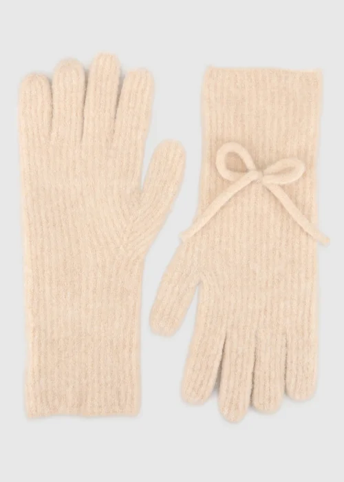 Totes Isotoner Beige Wool Blend Knitted Gloves with Bow - One Size Image 3