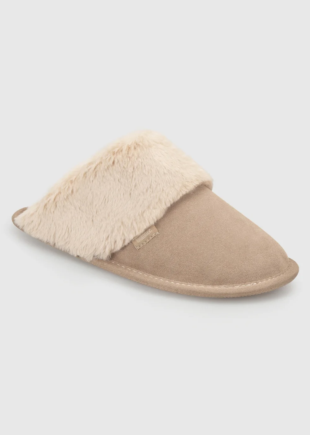 Totes Isotoner Natural Sand Suede Mule Slippers with Faux Fur Lining - 5 Image 3