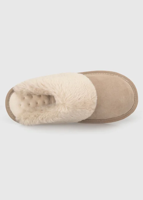 Totes Isotoner Natural Sand Suede Mule Slippers with Faux Fur Lining - 5 Image 5