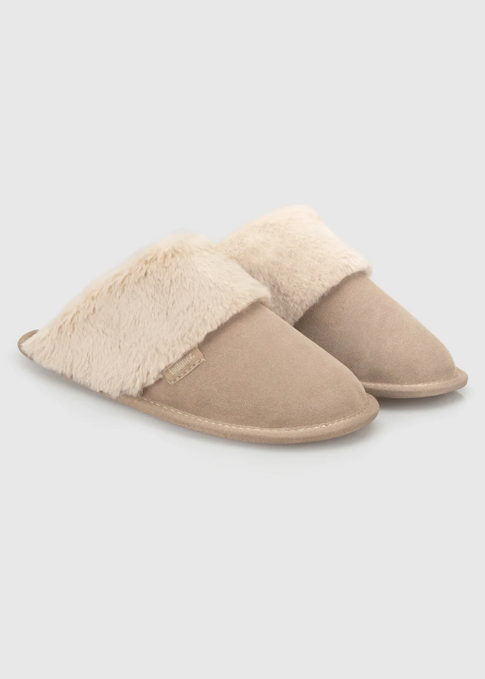 Totes Isotoner Natural Sand Suede Mule Slippers with Faux Fur Lining - 5 Image 4