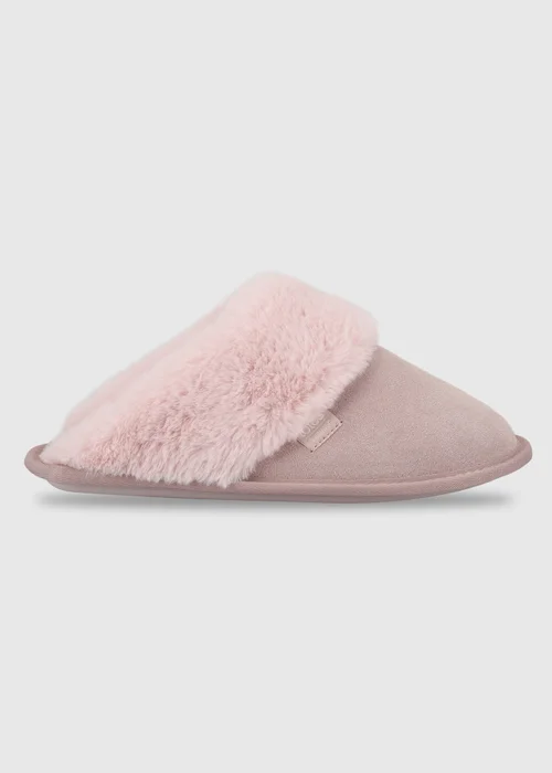Totes Isotoner Pink Suede Mule Slippers with Faux Fur Lining - 6 Image 1