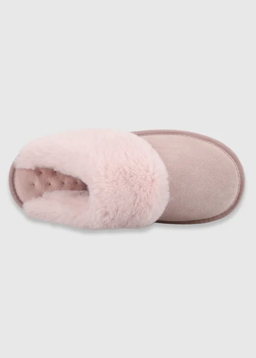 Totes Isotoner Pink Suede Mule Slippers with Faux Fur Lining - 6 Image 5