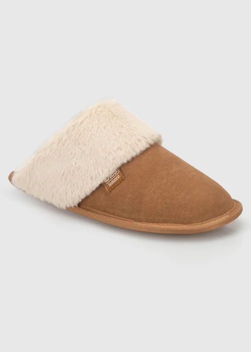 Totes Isotoner Brown Suede Mule Slippers with Faux Fur Lining - 6 Image 4