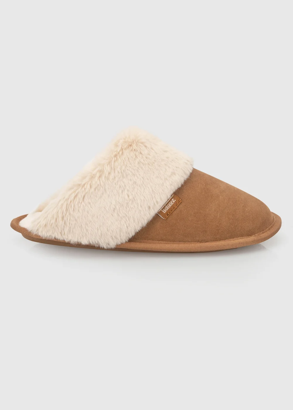 Totes Isotoner Brown Suede Mule Slippers with Faux Fur Lining - 6 Image 1