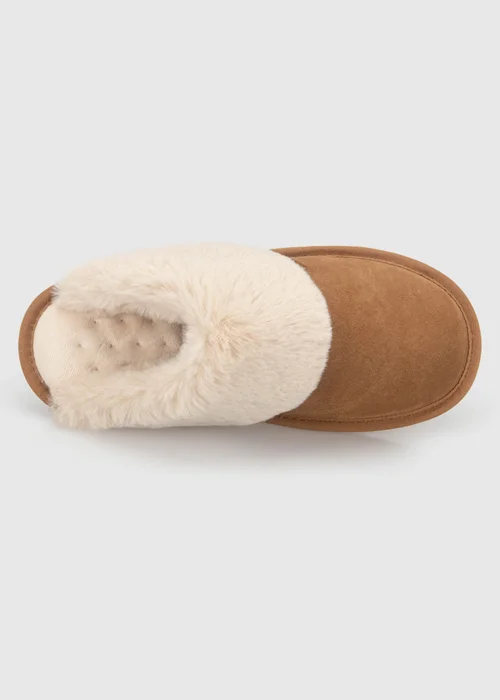 Totes Isotoner Brown Suede Mule Slippers with Faux Fur Lining - 6 Image 6