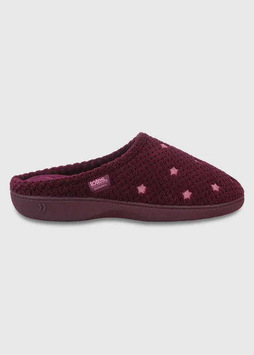 Totes Isotoner Burgundy Star Popcorn Mule Slippers - 6 Image 1