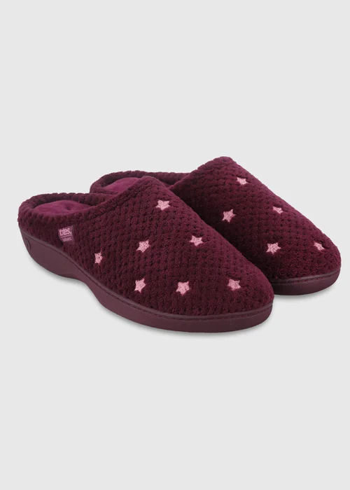 Totes Isotoner Burgundy Star Popcorn Mule Slippers - 6 Image 4