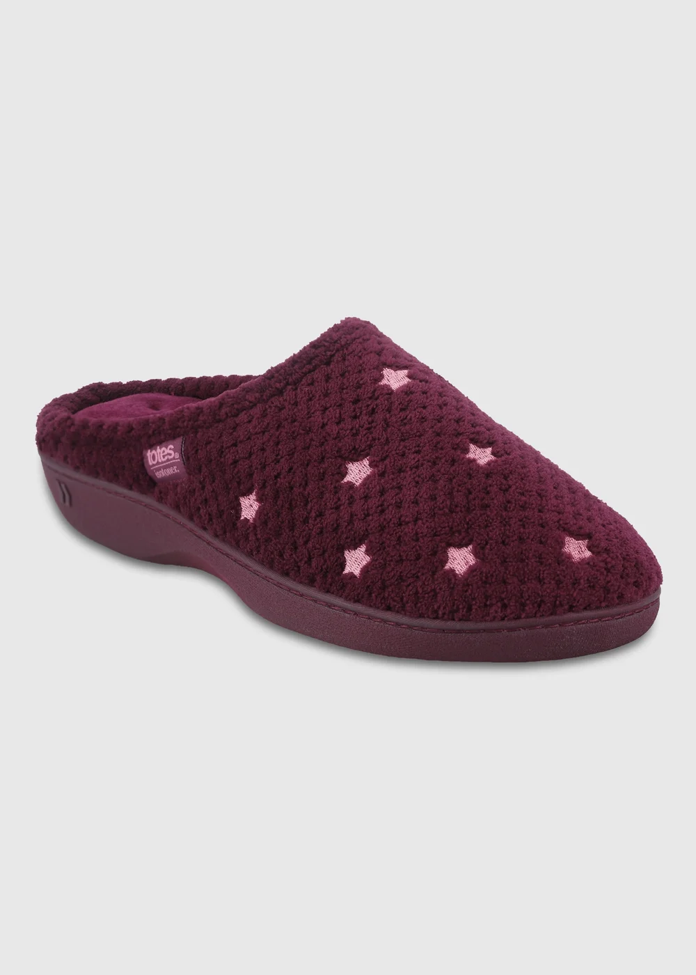 Totes Isotoner Burgundy Star Popcorn Mule Slippers - 6 Image 3