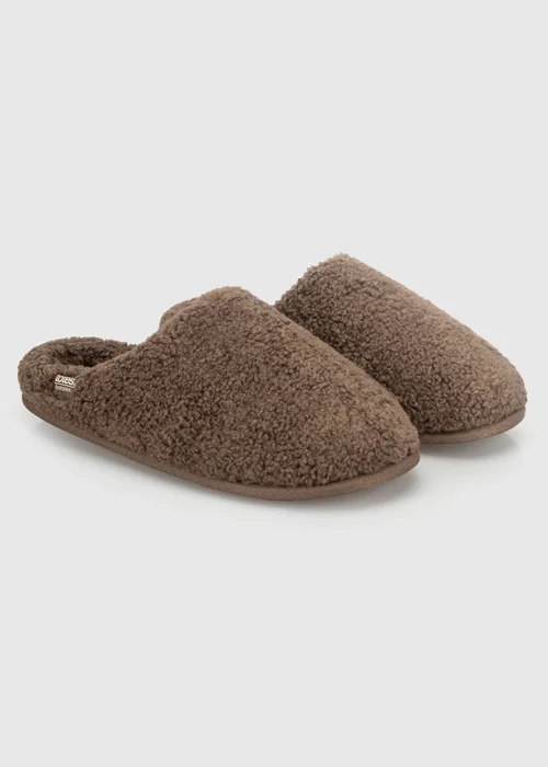 Totes Isotoner Brown Borg Swept Back Mule Slippers - 7 Image 4